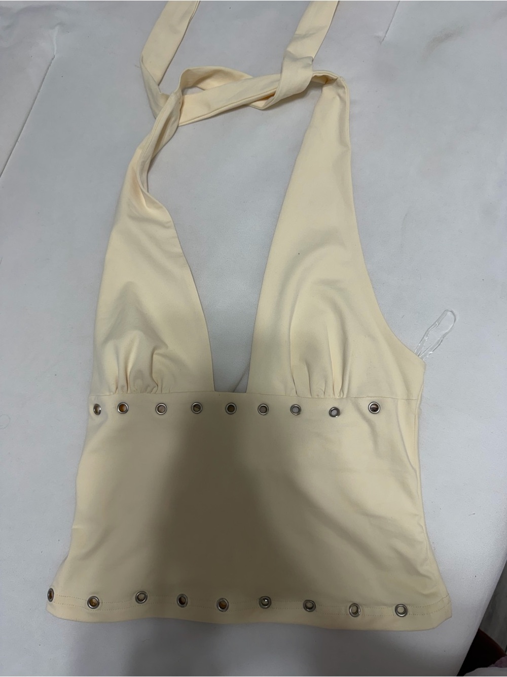 Cream Halter Crop Top with Eyelet Trim - Women's tops